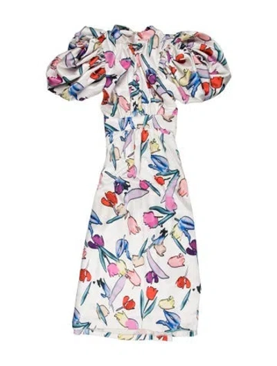 Pre-owned Rotate Birger Christensen Floral Print Knee-length Dress In White