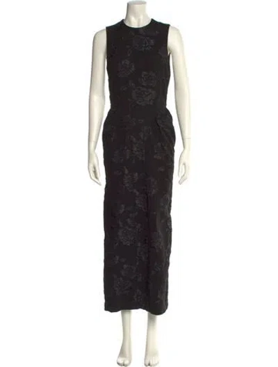Pre-owned Rotate Birger Christensen Floral Print Long Dress In Black