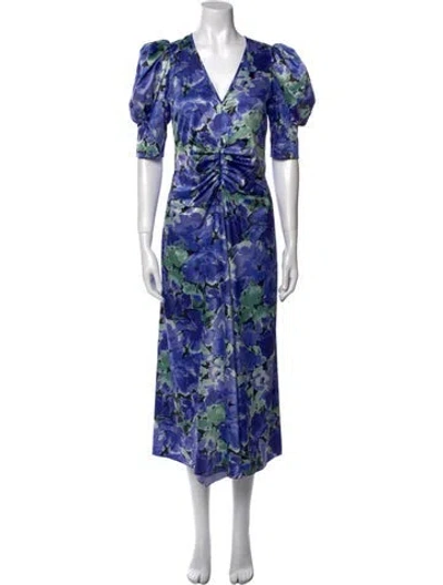 Pre-owned Rotate Birger Christensen Floral Print Long Dress In Blue