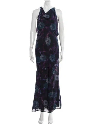 Pre-owned Rotate Birger Christensen Floral Print Long Dress In Blue