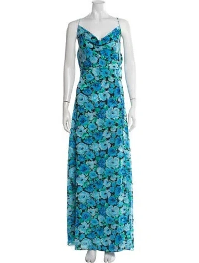 Pre-owned Rotate Birger Christensen Floral Print Long Dress In Blue