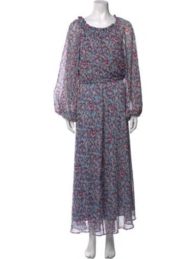 Pre-owned Rotate Birger Christensen Floral Print Long Dress In Blue
