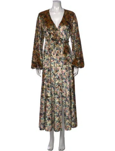 Pre-owned Rotate Birger Christensen Floral Print Long Dress In Brown