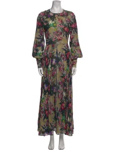 Pre-owned Rotate Birger Christensen Floral Print Long Dress In Green
