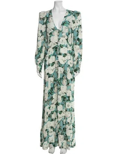 Pre-owned Rotate Birger Christensen Floral Print Long Dress In Green