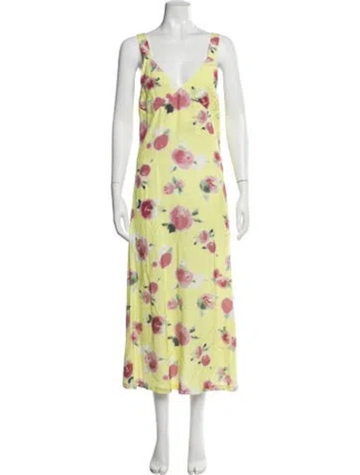 Pre-owned Rotate Birger Christensen Floral Print Long Dress In Green
