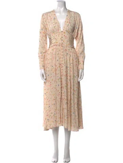 Pre-owned Rotate Birger Christensen Floral Print Long Dress In Neutral