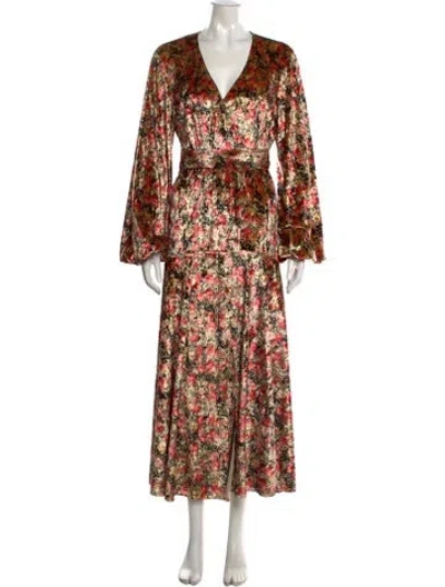Pre-owned Rotate Birger Christensen Floral Print Long Dress In Neutrals
