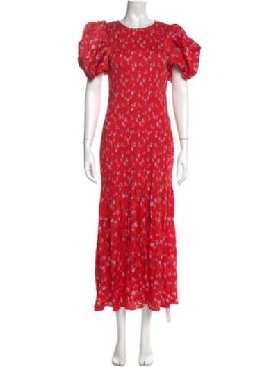 Pre-owned Rotate Birger Christensen Floral Print Long Dress In Red