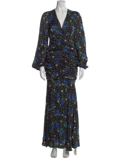 Pre-owned Rotate Birger Christensen Floral Print Long Dress W/ Tags In Black