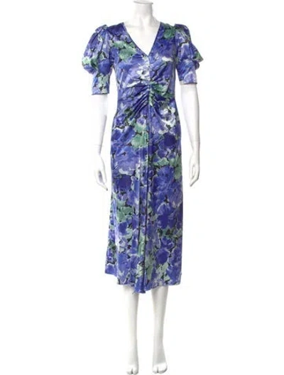 Pre-owned Rotate Birger Christensen Floral Print Long Dress W/ Tags In Blue
