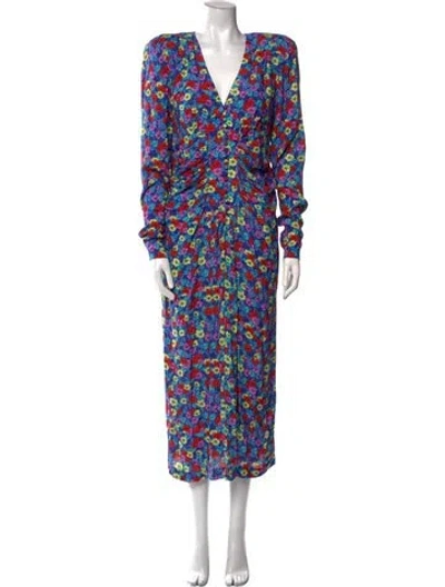 Pre-owned Rotate Birger Christensen Floral Print Long Dress W/ Tags In Blue