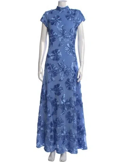 Pre-owned Rotate Birger Christensen Floral Print Long Dress W/ Tags In Blue