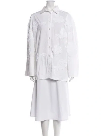 Pre-owned Rotate Birger Christensen Floral Print Long Sleeve Button-up Top In White