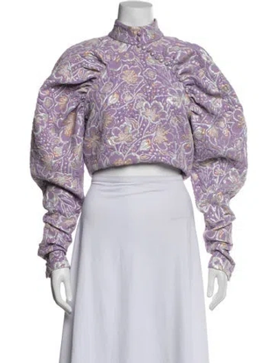 Pre-owned Rotate Birger Christensen Floral Print Long Sleeve Top In Purple