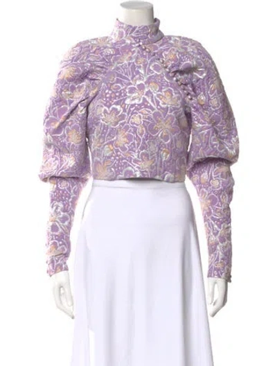 Pre-owned Rotate Birger Christensen Floral Print Long Sleeve Top W/ Tags In Purple