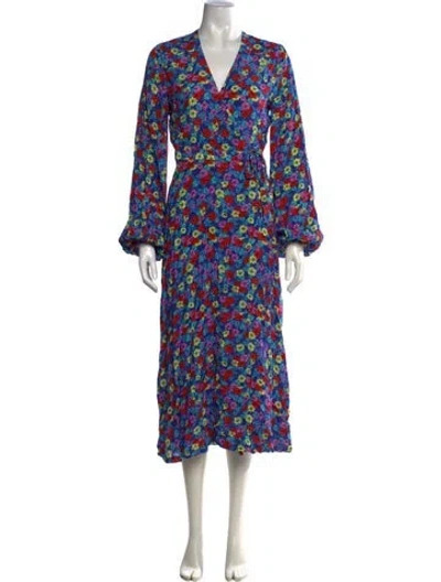 Pre-owned Rotate Birger Christensen Floral Print Midi Length Dress In Blue