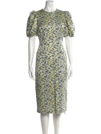 Pre-owned Rotate Birger Christensen Floral Print Midi Length Dress In Green