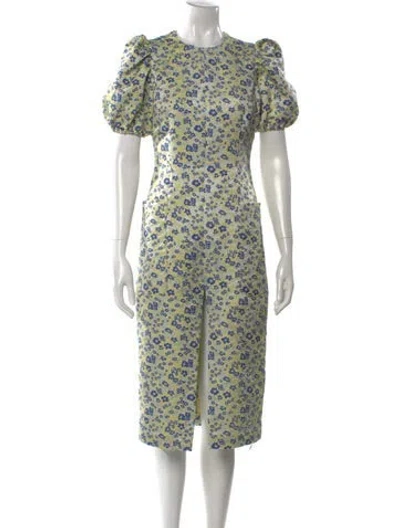 Pre-owned Rotate Birger Christensen Floral Print Midi Length Dress In Green