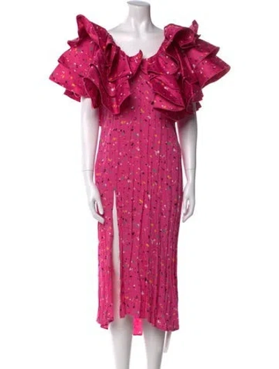 Pre-owned Rotate Birger Christensen Floral Print Midi Length Dress In Pink