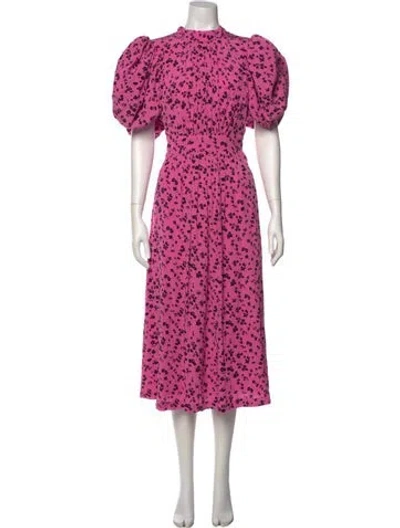 Pre-owned Rotate Birger Christensen Floral Print Midi Length Dress In Pink