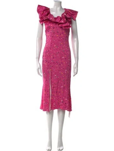 Pre-owned Rotate Birger Christensen Floral Print Midi Length Dress In Pink