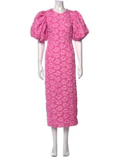 Pre-owned Rotate Birger Christensen Floral Print Midi Length Dress In Pink