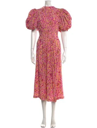 Pre-owned Rotate Birger Christensen Floral Print Midi Length Dress In Pink