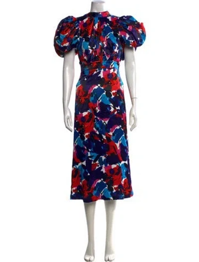 Pre-owned Rotate Birger Christensen Floral Print Midi Length Dress W/ Tags In Blue/red