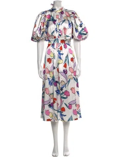 Pre-owned Rotate Birger Christensen Floral Print Midi Length Dress In White
