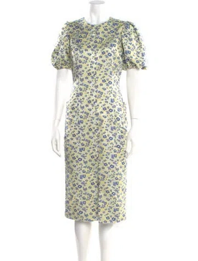 Pre-owned Rotate Birger Christensen Floral Print Midi Length Dress In Yellow