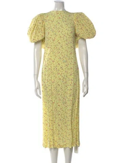 Pre-owned Rotate Birger Christensen Floral Print Midi Length Dress In Yellow