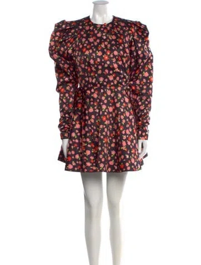 Pre-owned Rotate Birger Christensen Floral Print Mini Dress In Black