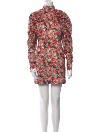 Pre-owned Rotate Birger Christensen Floral Print Mini Dress In Black