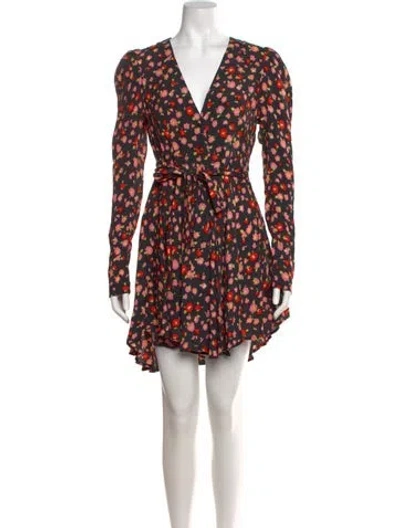 Pre-owned Rotate Birger Christensen Floral Print Mini Dress In Black