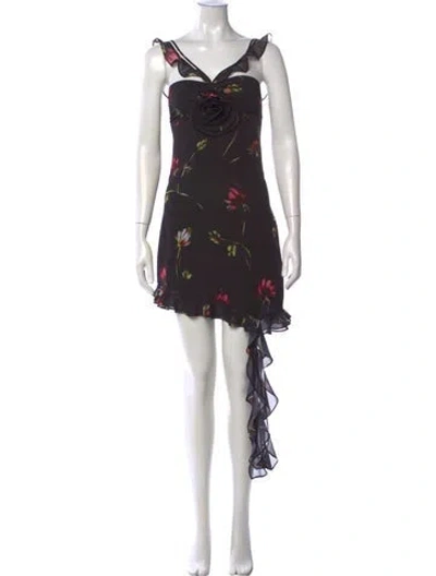 Pre-owned Rotate Birger Christensen Floral Print Mini Dress In Black