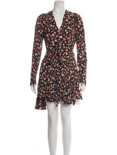 Pre-owned Rotate Birger Christensen Floral Print Mini Dress In Black