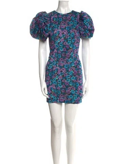 Pre-owned Rotate Birger Christensen Floral Print Mini Dress In Blue