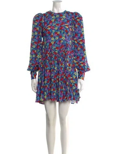 Pre-owned Rotate Birger Christensen Floral Print Mini Dress In Blue