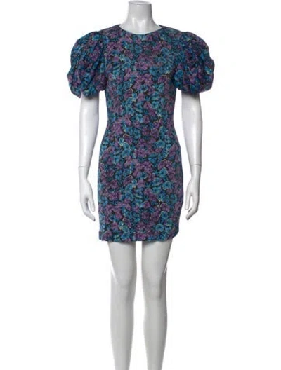 Pre-owned Rotate Birger Christensen Floral Print Mini Dress In Blue