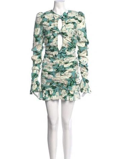 Pre-owned Rotate Birger Christensen Floral Print Mini Dress In Green