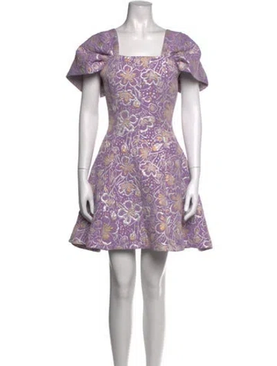 Pre-owned Rotate Birger Christensen Floral Print Mini Dress In Metallic/purple
