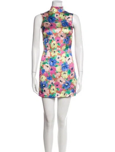 Pre-owned Rotate Birger Christensen Floral Print Mini Dress In Neutrals/pink
