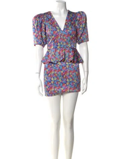 Pre-owned Rotate Birger Christensen Floral Print Mini Dress In Purple