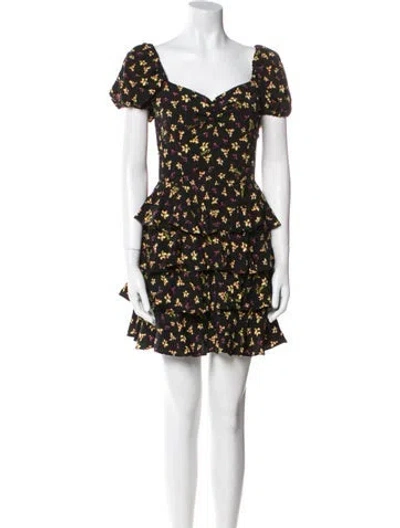 Pre-owned Rotate Birger Christensen Floral Print Mini Dress W/ Tags In Black