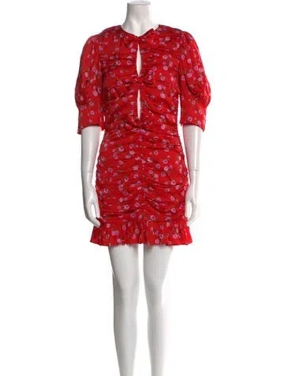 Pre-owned Rotate Birger Christensen Floral Print Mini Dress W/ Tags In Red