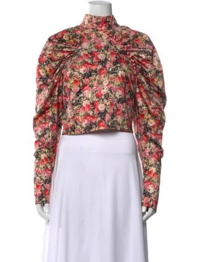 Pre-owned Rotate Birger Christensen Floral Print Mock Neck Top In Red