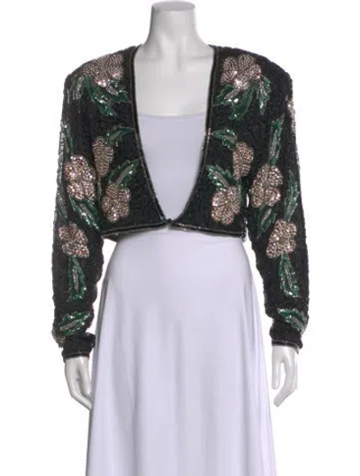 Pre-owned Rotate Birger Christensen Floral Print Open Front Top In Black