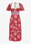 Rotate Birger Christensen Floral-print Sweetheart-neck Stretch Recycled-polyester Midi Dress In Multicolor