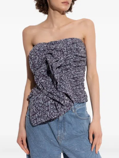 Rotate Birger Christensen Floral-print Strapless Blouse In Purple